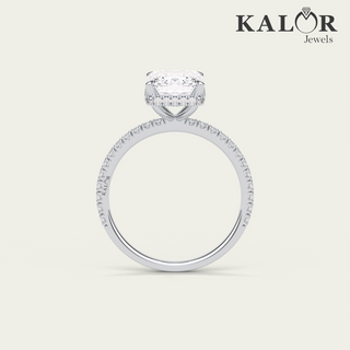Elegant Allure 2.68 TCW Emerald cut hidden halo&pave Moissanite Diamond Engagement Ring with Round cut accents