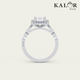1.94 TCW Elegant Allure Emerald cut halo&pave Moissanite Diamond Engagement Ring with Round cut Side Stones