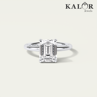 2.38 TCW  Allure Emerald Cut Moissanite Hidden Halo Engagement Ring with Round cut Side Stones