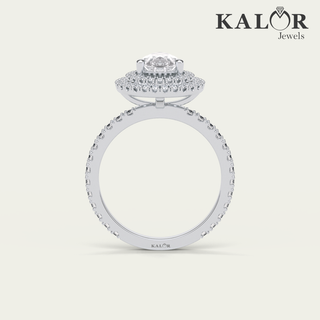 Timeless Grace 1.97 TCW Pear cut double halo & pave Moissanite Diamond Engagement Ring with Round cut Side Stones
