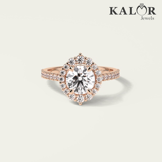 classic radiance 1.73 tcw round cut halo& pave moissanite diamond engagement ring with round cut side stones