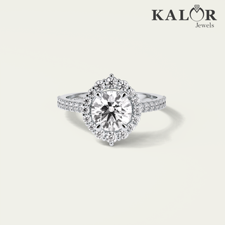 classic radiance 1.73 tcw round cut halo& pave moissanite diamond engagement ring with round cut side stones