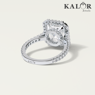 Elegant 4.27 TCW Radiant Cut Moissanite Diamond hiddenhalo&pave Engagement Ring with round cut side stones Accents